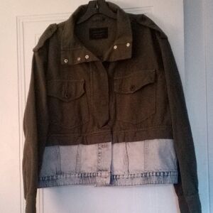 All Saints Two-Tone Utility Jacket in Olive and Light Blue